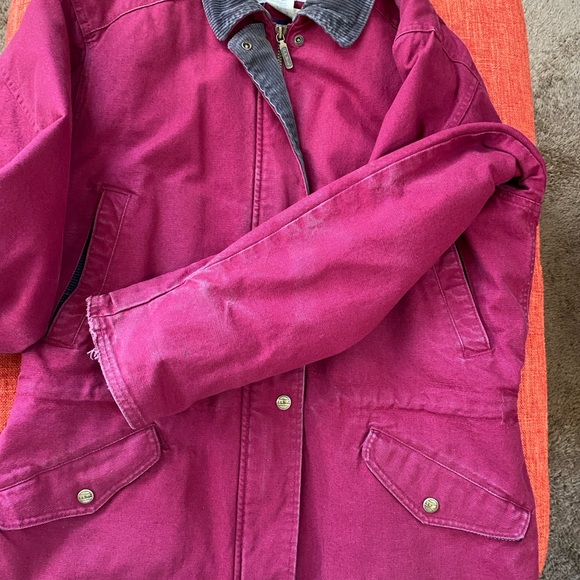 VTG L.L. Bean Red Cotton Canvas Chore Barn Jacket Fleece  Corduroy Collar Worker - Picture 12 of 14